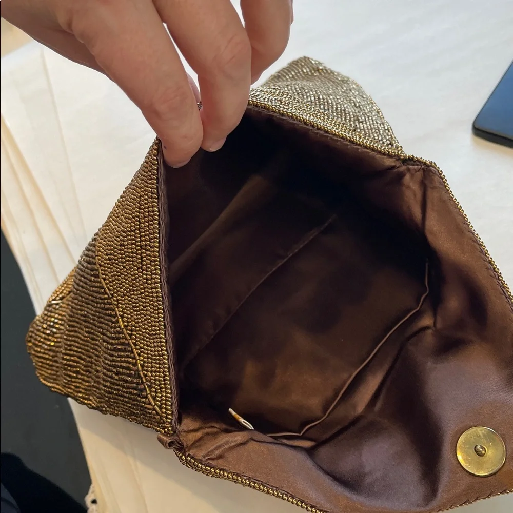 Elegant Brown Beaded Clutch envelope style snap closure